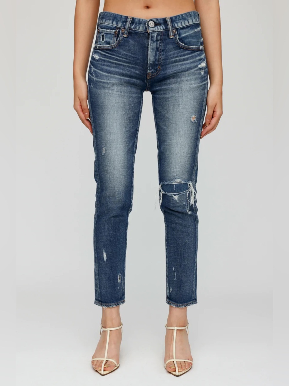 MOUSSY MV Lenwood Skinny Distressed Jeans in Blue Size 28